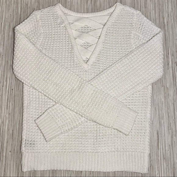 White Cream Crossback Knit Sweater - Picture 3 of 4